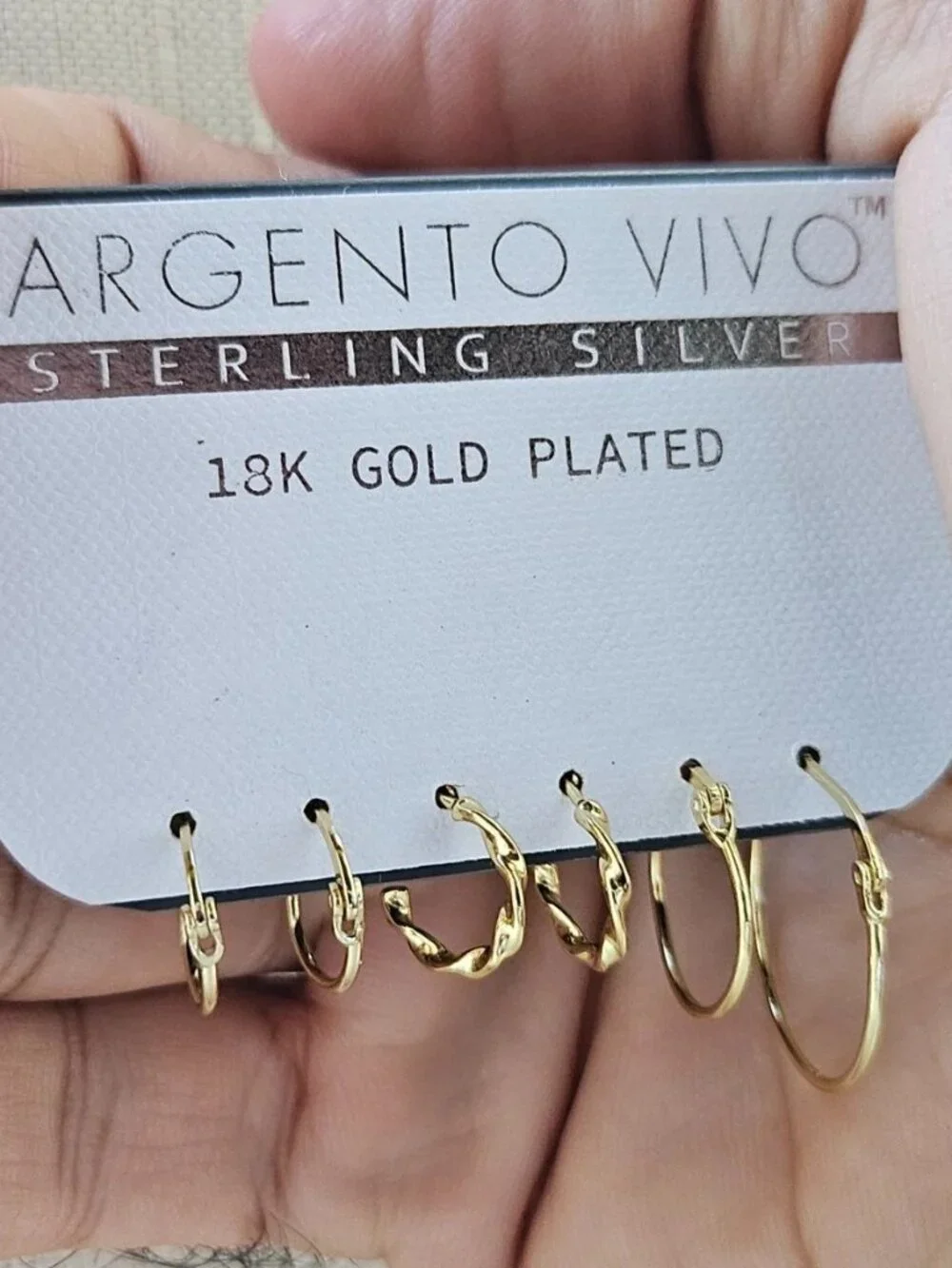 Argento Vivo Women Earrings Gold Plated over Sterling silver Jewelry Set of 3